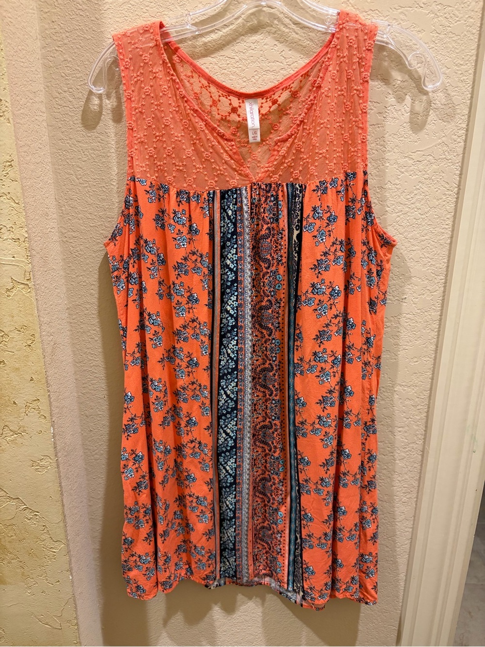 Xhilaration Orange Paisley Lace Yoke Sleeveless Dress